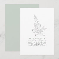Von Hand gezeichnet Wildblumen Save the Date Grün