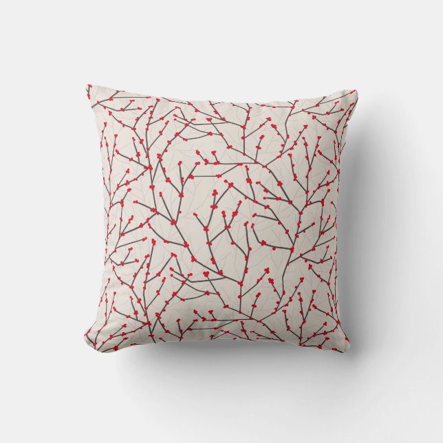 Von Hand gezeichnet Winterberry Branches Holiday Kissen (Vorderseite)