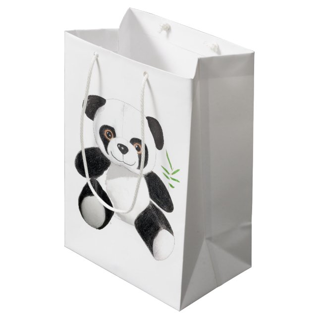 Von Hand gezeichneter Panda-Plüsch Mittlere Geschenktüte (Vorderseite Schrägansicht)