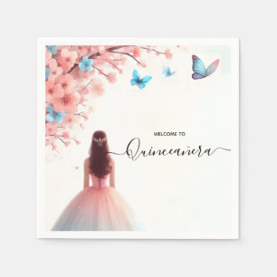 Von Holz Tree Pink Girly Cherry Blossom Quinceaner Serviette