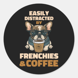 Von Hunden Französisch Bulldog-Frenchie-Kaffee abg Runder Aufkleber