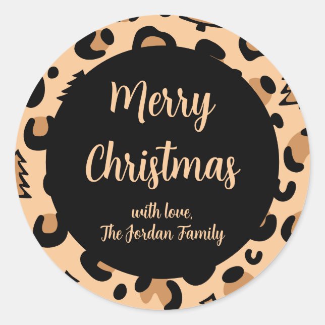 Von Ihrer Familie, Leopard Print Weihnachtsmuster Runder Aufkleber (Vorderseite)