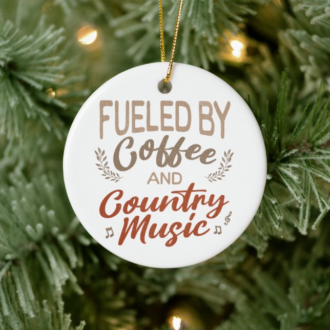 Von Kaffee und Country Music gespeist Weihnachten Keramik Ornament (Baum)