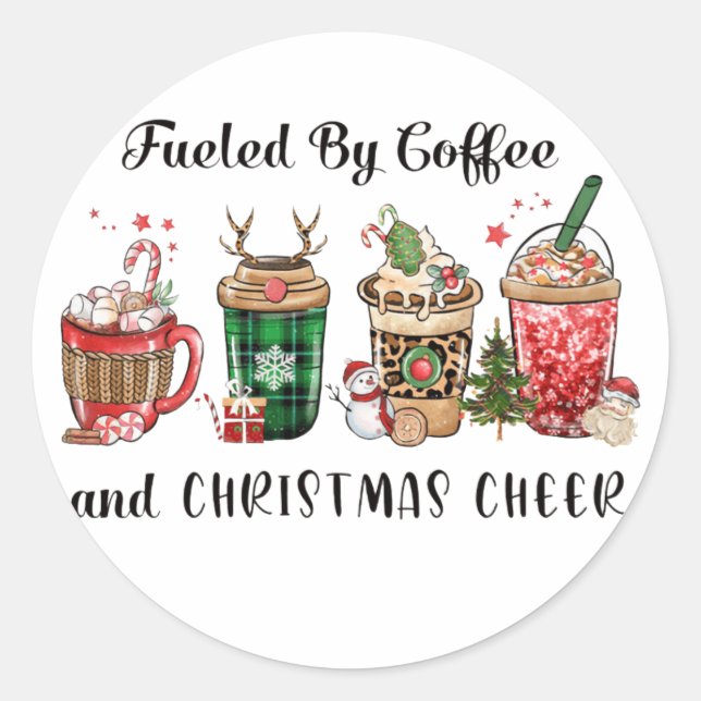 Von Kaffee und Weihnachtsgeschenk gespeist Runder Aufkleber (Vorderseite)