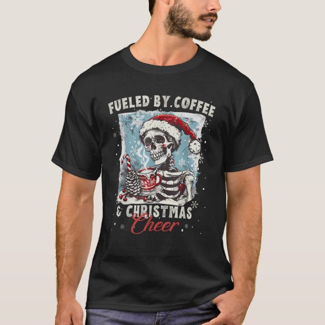 Von Kaffee Weihnachts-Cheer Skeleton Santa Ha gesp T-Shirt (Vorderseite)