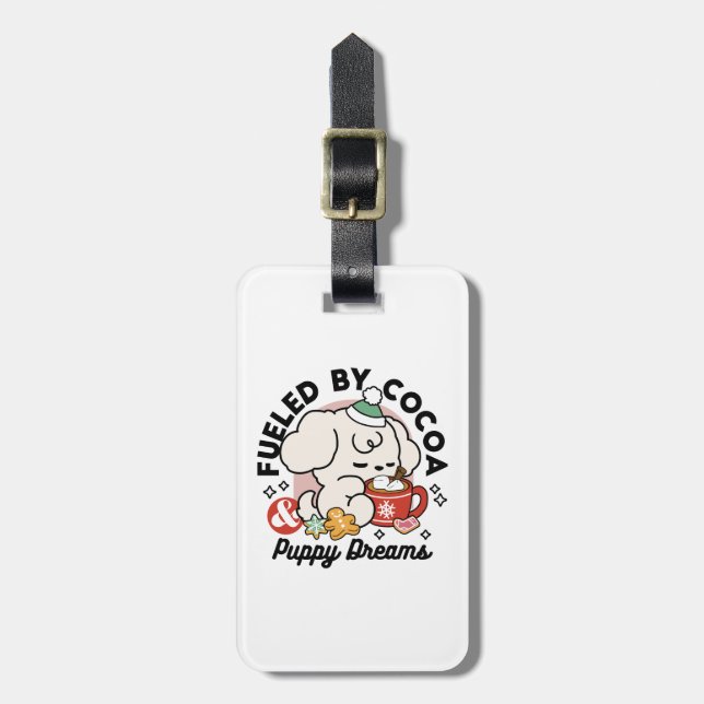Von Kakao und Welpenträumen angetrieben - Niedlich Gepäckanhänger (Vorderseite vertikal)