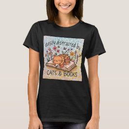 Von Katzen & Büchern abgelenkt, Kitten oben auf Bü T-Shirt