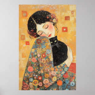 von Klimt Inspiriert Frauen und Katze Poster