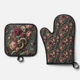 von Knochen und Wein - gotisch Viktorianisch Ofenhandschuh & Topflappen-Set