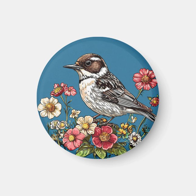 Von lebendigen Blume Gerahmter Vogel Magnet (Vorne)
