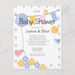 Von Mail Balloons und Birds Boy Baby Dusche Postkarte