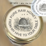 Von meinem Bienenstock zu Ihrem Tisch Vintages Ske Runder Aufkleber<br><div class="desc">Dieser hübsche Vintage Skep mit bearbeitbarem Text funktioniert wunderbar als Jar Cap Logo für Honey Jar Lids.</div>