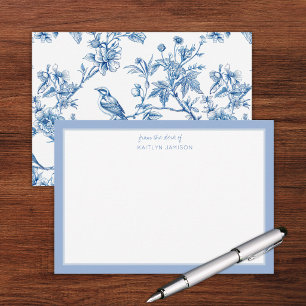 Von meinem Schreibtisch   Blaue Chinoiserie Blumen Dankeskarte