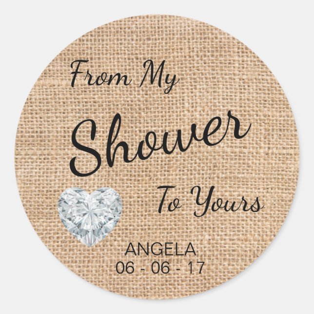 'Von meiner Dusche zu deiner' Burlap, Sugar Scrub Runder Aufkleber (Vorderseite)