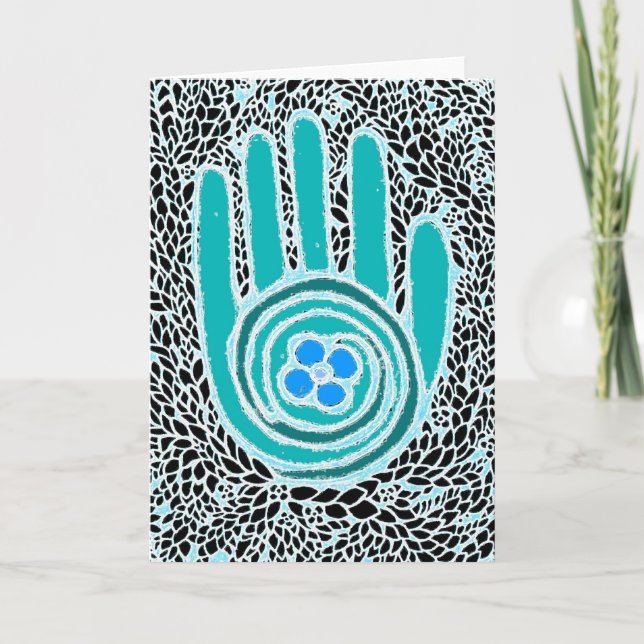 Von meiner Hand zu Ihrer Hand Grußkarte (blau) Karte (Vorderseite)