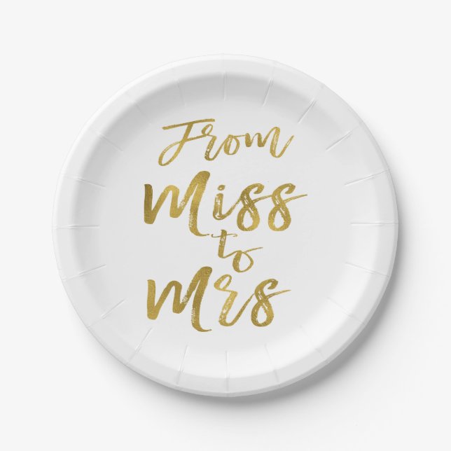 Von Miss zu Brautparty Party Gold Foil Pappteller (Vorderseite)