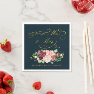 Von Miss zu Mrs Florale Kalligrafie Gold Monogramm Serviette