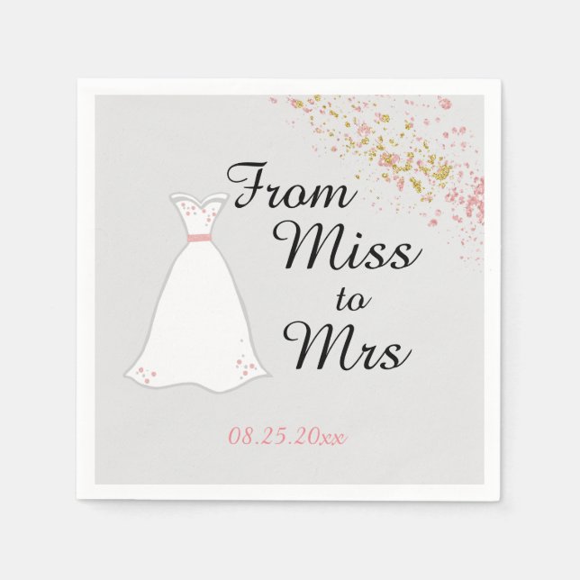 Von Miss zu Mrs. Pink Glitzer Brautparty Serviette (Vorderseite)