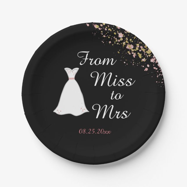 Von Miss zu Mrs. Wedding Dress Brautparty Pappteller (Vorderseite)