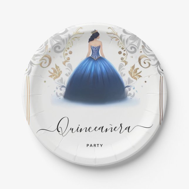 Von Ombre Elfenbein Eis Sky Gold Royal Blue Quince Pappteller (Vorderseite)