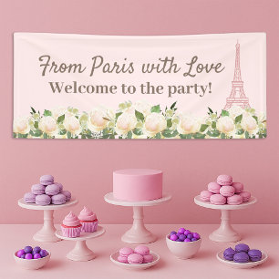 Von Paris Liebe Eiffelturm Rosa Weiße Blumenmuster Banner
