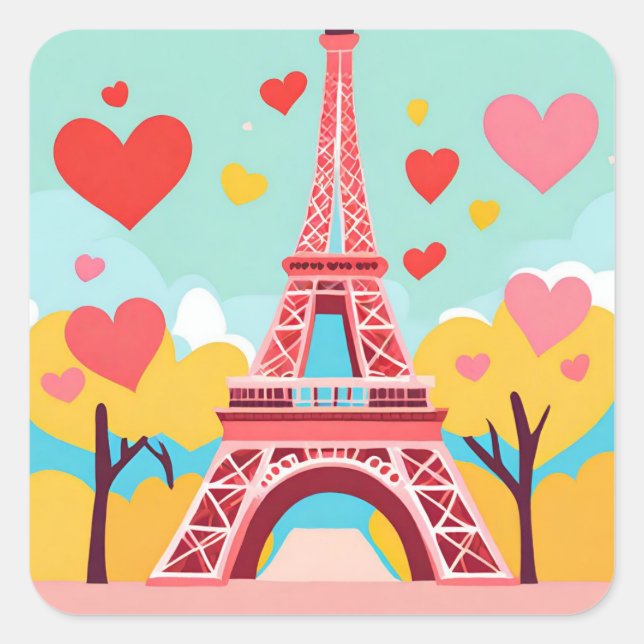 Von Paris mit der Liebe Eiffelturm-Aufkleber Quadratischer Aufkleber (Vorderseite)