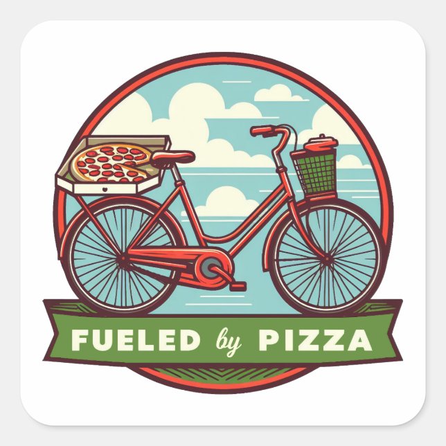 Von Pizza Bike angetrieben Quadratischer Aufkleber (Vorderseite)