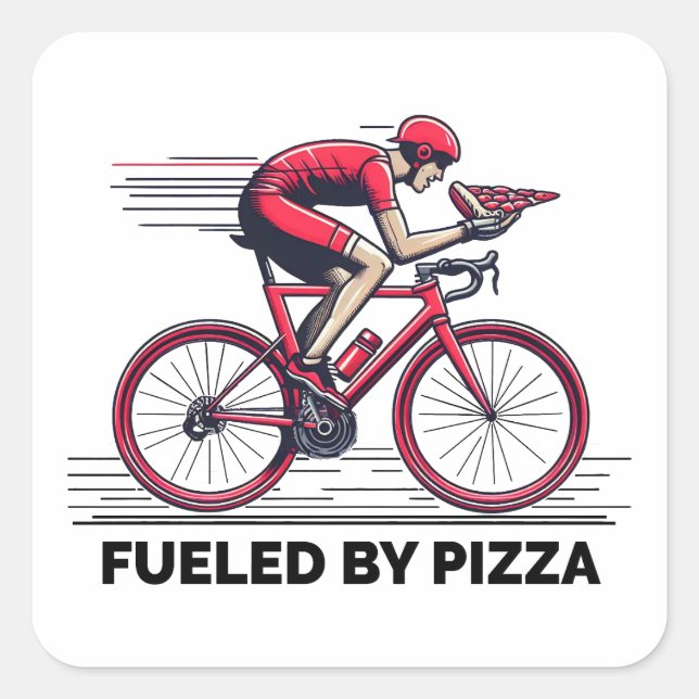 Von Pizzagyklist gespeist Quadratischer Aufkleber (Vorderseite)