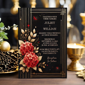 Von Rose Garden Diamond Red Black and Gold Wedding Folieneinladung