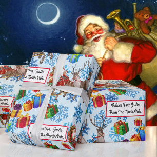 Von Santa Add Kinder Name Rentier Sleigh Geschenkpapier