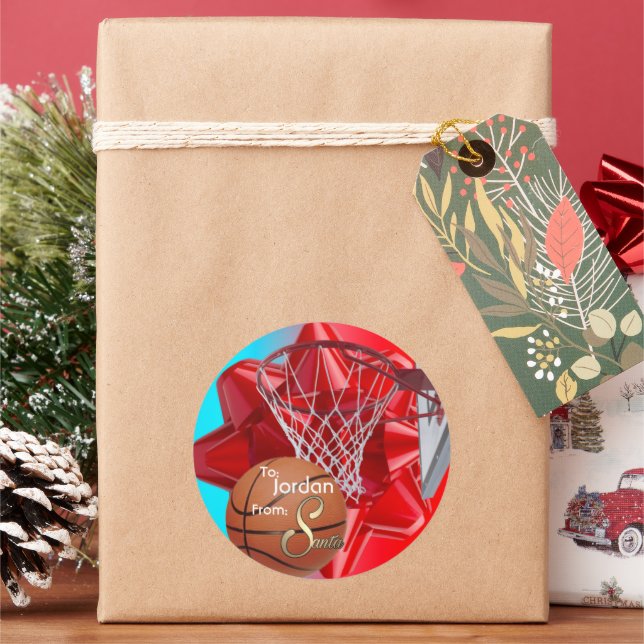 Von Santa Basketball Runder Aufkleber (Feiertag)