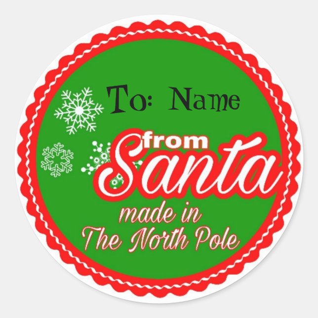 Von Santa Personalisiert Runder Aufkleber (Vorderseite)