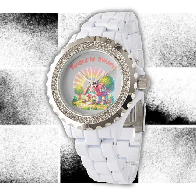 Von Sonnenuntergängen mit Niedlicher Hütte gespeis Armbanduhr (Von Creator hochgeladen)