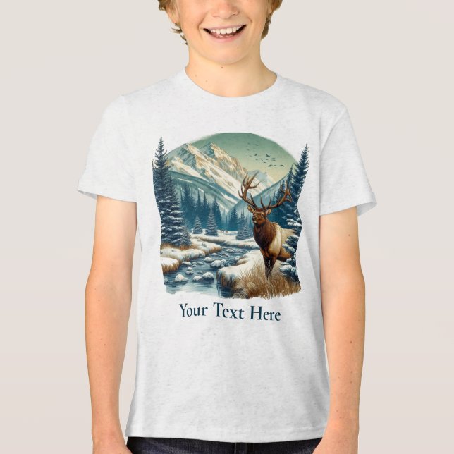 Von Stream Stehender Elch mit Bergen Tri-Blend Shirt (Vorderseite)