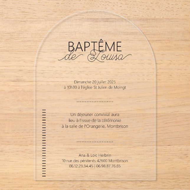 Von Taufe Louisa Acryleinladungen (Vorderseite)