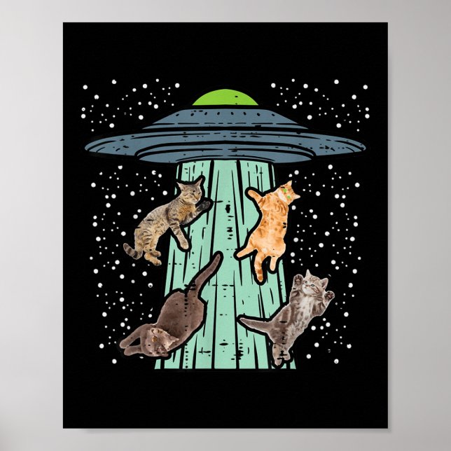 Von Ufo Funny Alien Space entführte Katzen Lover M Poster (Vorne)