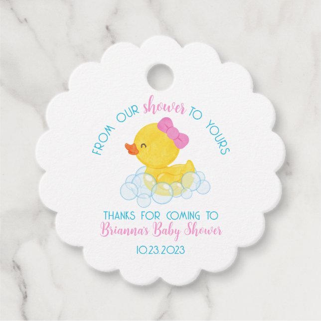 Von unserer Dusche zu Ihrer Gummi Duck Baby Dusche Geschenkanhänger (Vorderseite)