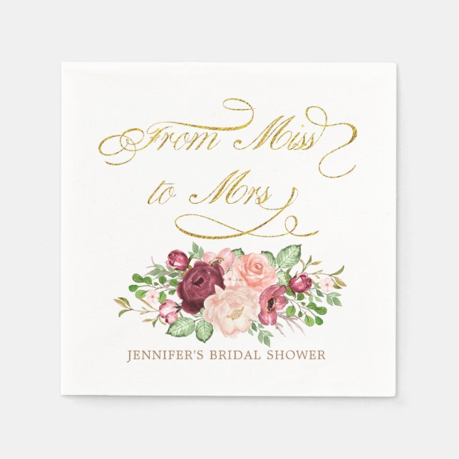 von vermisst bis mrr blumenkalligraphische Gold-Mo Serviette (Vorderseite)