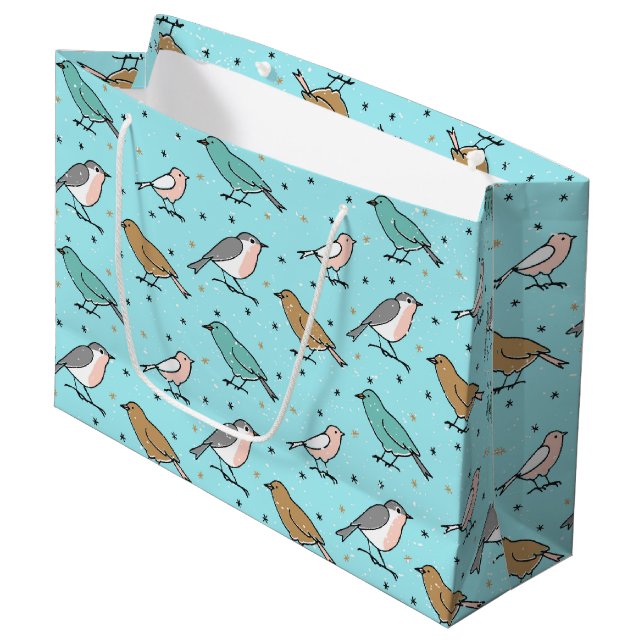 Von Vögeln und Weihnachten Aquamarinen Weihnachten Große Geschenktüte (Vorderseite Schrägansicht)