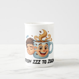 "Von Zzz zu Zoom" T-Shirt - Kaffeetasse Gesicht Prozellantasse