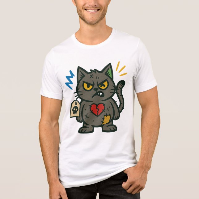 Voodoo Cat - Design des Cartoon "Grumpy Charm" Tri-Blend Shirt (Vorderseite)