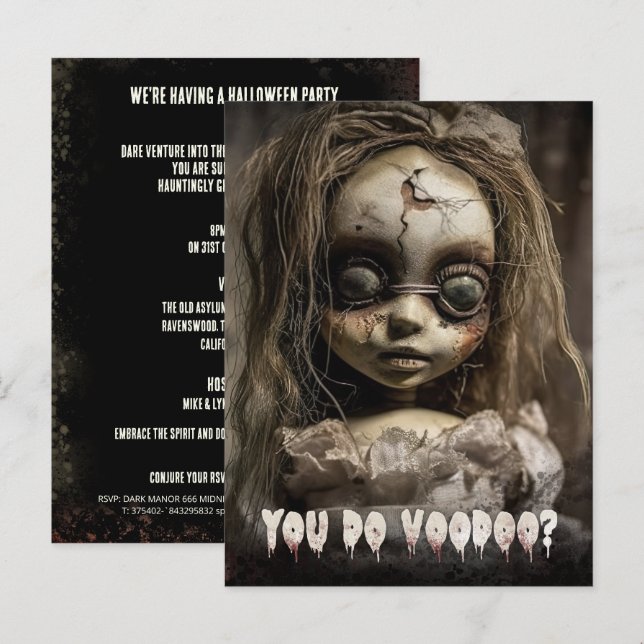 Voodoo Doll Budget Adulte Halloween Invitation (Devant / Derrière)