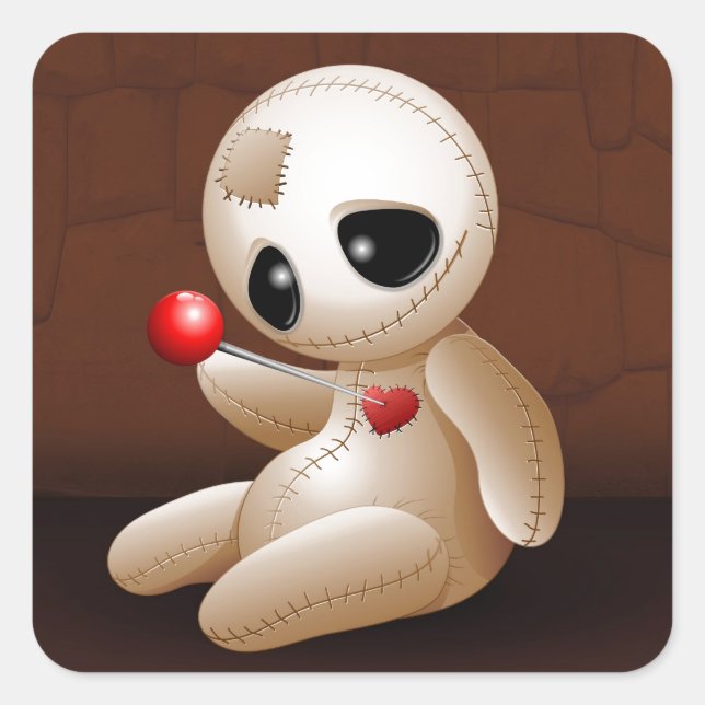 Voodoo Doll Cartoon in der Liebe Quadratischer Aufkleber (Vorderseite)