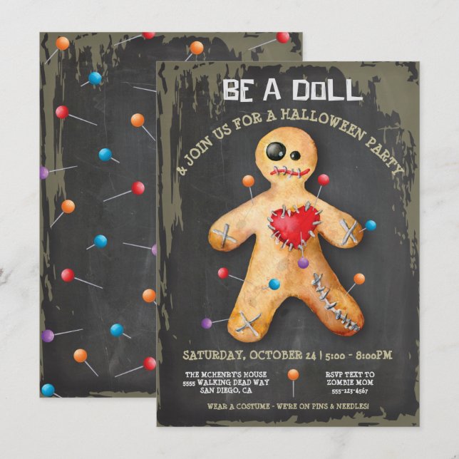 Voodoo Doll Halloween-Party Einladung (Vorne/Hinten)