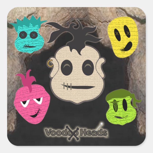 Voodoo Heads ~ Höhle Quadratischer Aufkleber (Vorderseite)