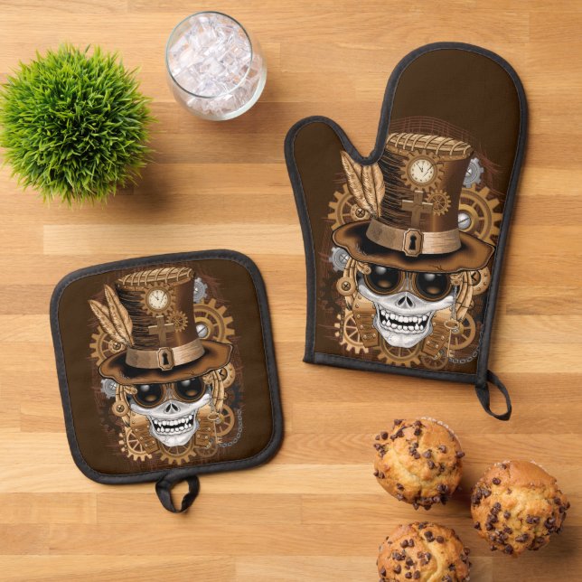 Voodoo-Retro-Maschine Ofenhandschuh & Topflappen-Set (Oben Unten)