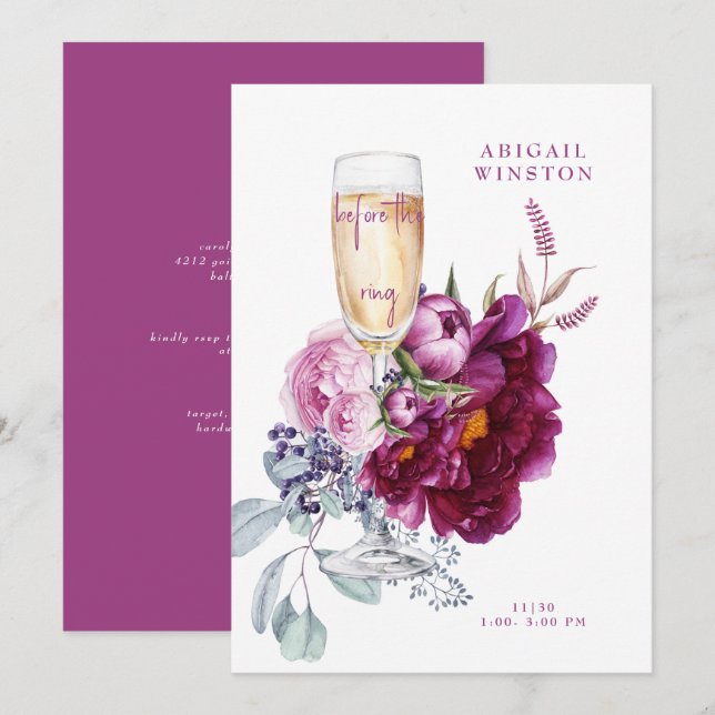 Vor dem Ring Champagne Magenta Bridal Einladung (Vorne/Hinten)