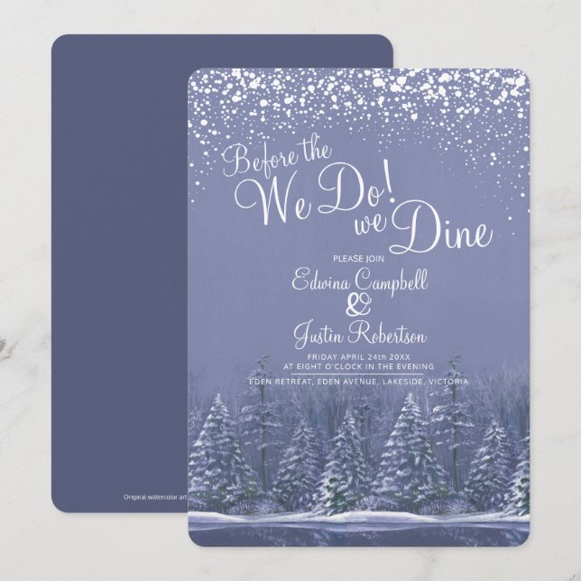 Vor dem Winter Hochzeitsbäume See blau Einladung (Vorne/Hinten)