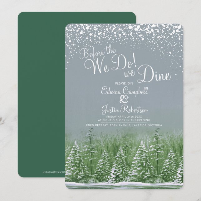 Vor dem Winter Hochzeitsbäume See grün Einladung (Vorne/Hinten)