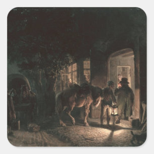 Vor der Kneipe 1843 Quadratischer Aufkleber